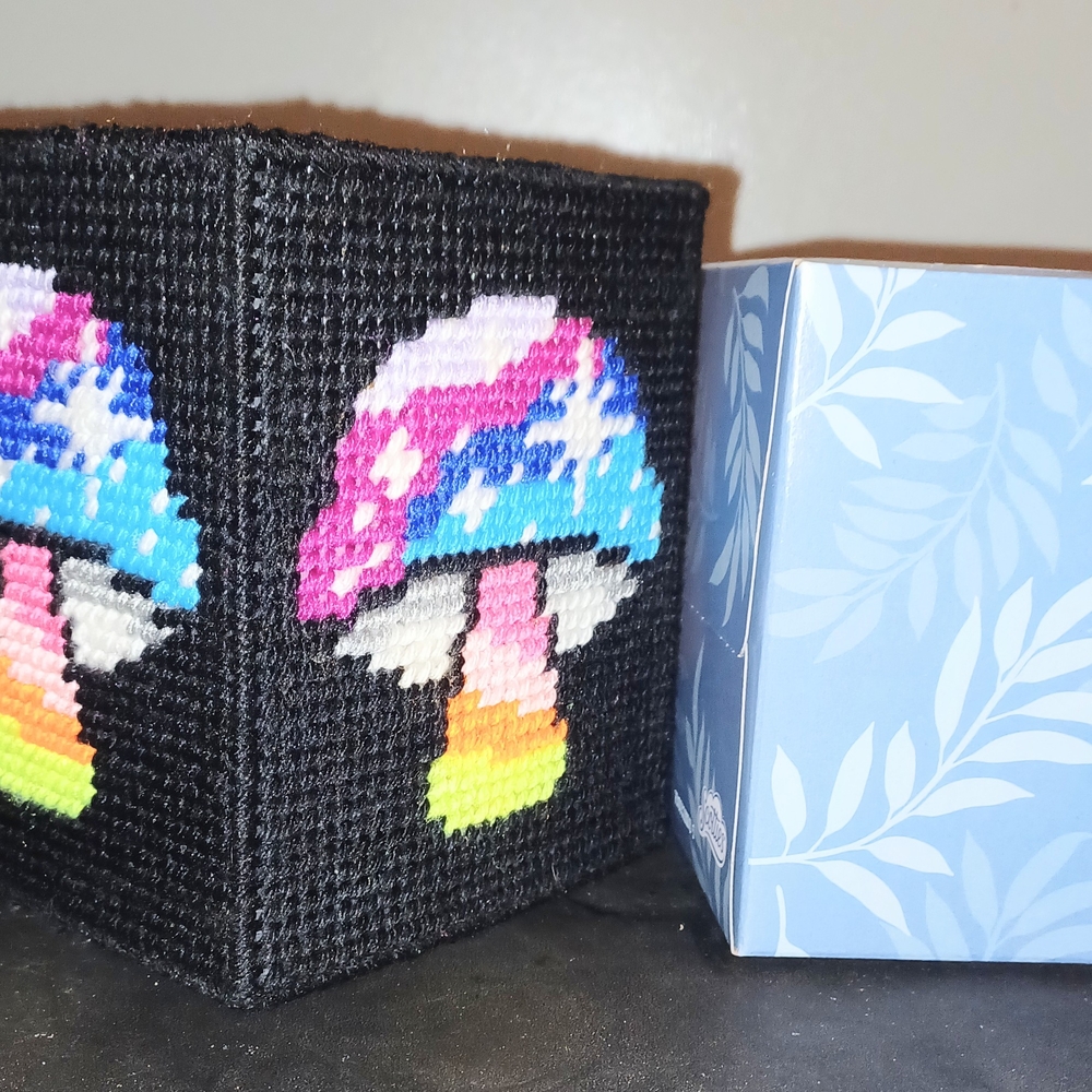 Colorful Mushroom Embroidered Tissue Box Cover